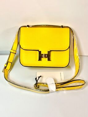 Gold Initial H Closure Crossbody Shoulder Bag Vibrant Yellow Box Silhouette